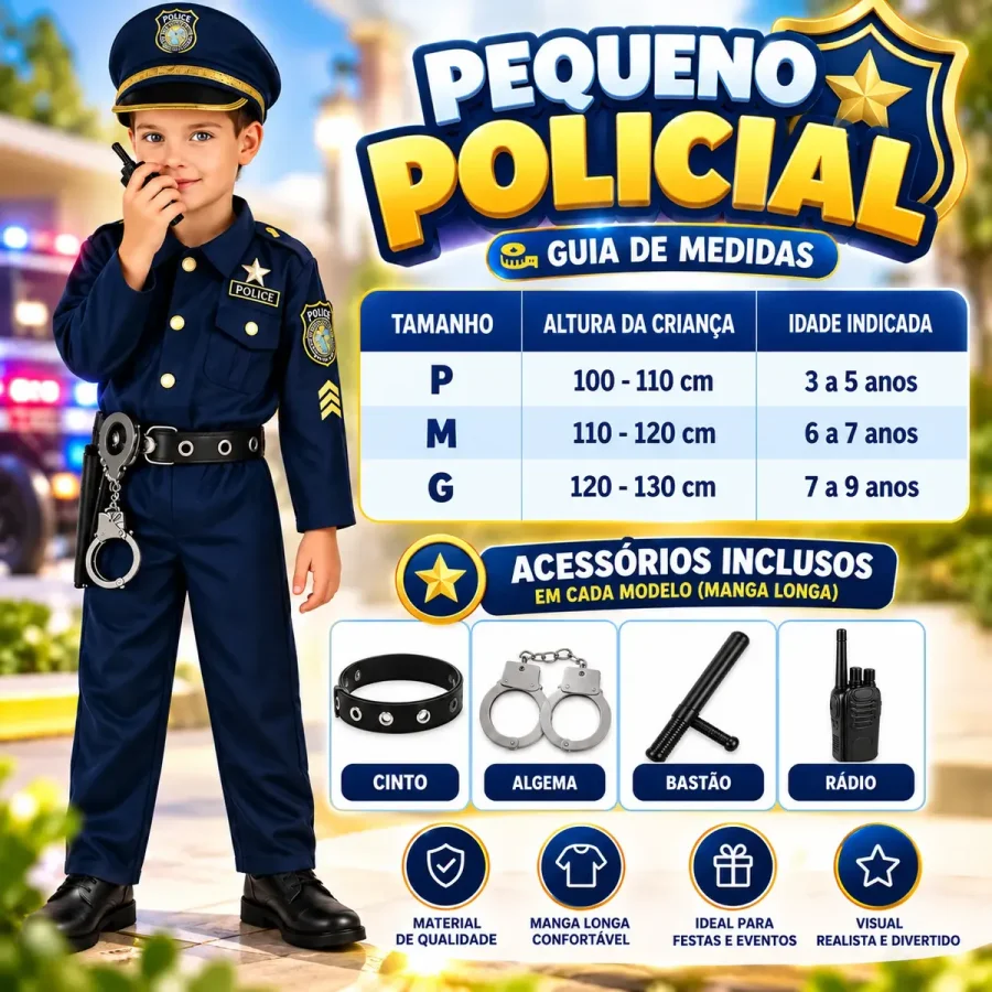 Fantasia Policial Masculina Infantil Carnaval Com Acessórios teste